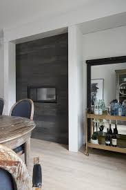 Dark Stained Oak Plank Wall Fireplace