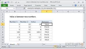 value is between two numbers excel
