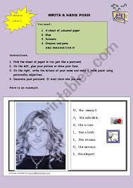 write a name poem esl worksheet by