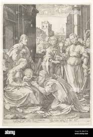 The Adoration of the Magi Mary and Joseph show, sat in ruins, their newborn  child to the three kings or wise men from the East and their effect. Under  the performance four