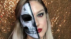 easy half skull face makeup tutorial