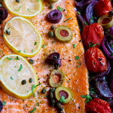 oven baked salmon with olives and