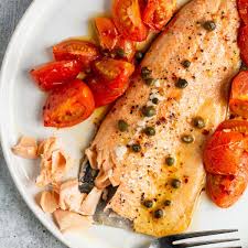 baked rainbow trout with tomatoes and