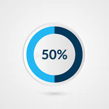50 Percent Blue Grey And White Pie Chart Percentage Vector