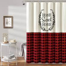 The average price for red shower curtains ranges from $10 to $100. Home Sweet Home Wreath Shower Curtain Red Lush Decor Target