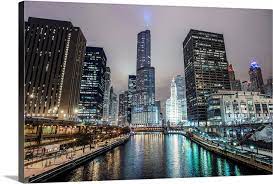 Chicago Skyline At Night Wall Art