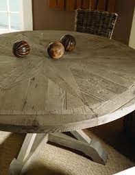 The perpendicular bread edge boards on the ends ensure authentically distressed barn board. Padmas Plantation Salvaged Wood 60 Round Dining Table Sal13 60 Nook Cottage