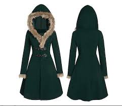 Womens Wool Coat Fur Trim Hooded Parka