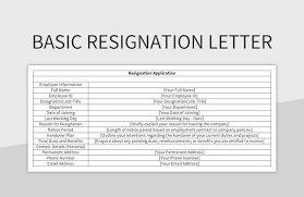 basic resignation letter excel template