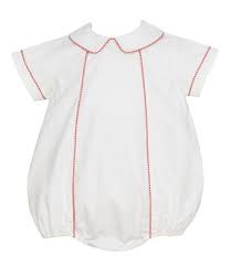 Petit Bebe Baby Boys Winter White Corduroy Bubble With Red Trim