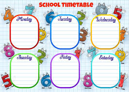 School Timetable Weekly Lessons Schedule Planner With Cartoon