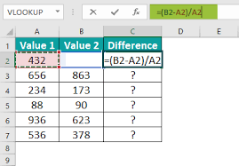 percene difference in excel