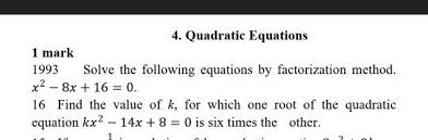 Quadratic Equations 1 Mark 1993 Solve