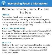 Lists out every skill, all the jobs and positions held, degrees, professional affiliations the applicant has acquired, and in chronological order. Difference Between Resume Cv Bio Data Bio Data Fun Facts Facts