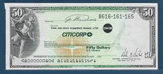 citi corp travellers cheque 50 80s