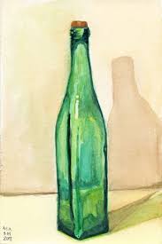Green Glass Bottle Original Watercolor
