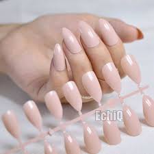 Stiletto Nail Design Kit Tips Sharp Top Medium Full Cover Press On Nails Light Pink Shiny Acrylic Fake Nails Manicure Tool 234p