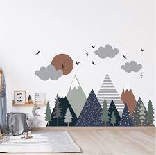 Mountain Wall Decals Navy Blue And Sage