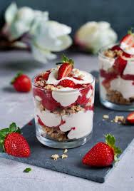 strawberry parfait dessert in a jar