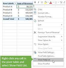 pivot table field list missing how to