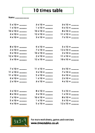free 10 times table worksheets at