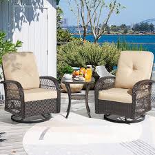 Brown Wicker Outdoor Rocking Chair Set