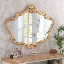 Ornate Crested Framed Wall Mirror Gold