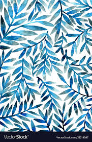 Blue Fern Leaves Watercolor Background