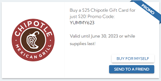 expired egifter 25 chipotle giftcard