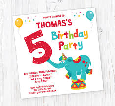 Elephant 5th Birthday Party Invitations Customise Online Plus Free