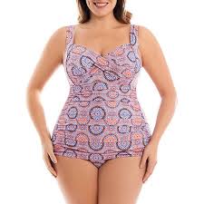 Womens Plus Size Retro Slimming One Piece Swimsuit