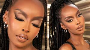 90s glam makeup on dark skin