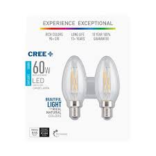 Cree 60w Equivalent Daylight 5000k B11 Candelabra Exceptional Light Quality Dimmable E12 Led Light Bulb 2 Pack Walmart Com Walmart Com