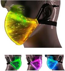 Amazon Com 7 Color Lights Led Light Up Face Mask Usb Rechargeable Glowing Luminous Dust Mask For Christmas Party Festival Dancing Rave Masquerade Costumes Face Mask Clothing