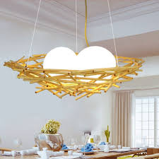Novelty Creative Bird S Nest Pendant Lights Bird Egg Nordic Art Wood Wicker Pendant Lamp Living Room Restaurant Lighting Fixture Leather Bag