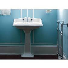 I've never had any water issues there and we use that bathroom a lot. Isabella Collection Large Traditional Rectangular Pedestal Bathroom Sink Widespread Faucet Drilling By Whitehaus White Finish Kitchensource Com