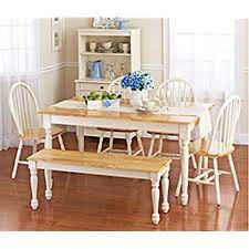The popular kuba dining table boasts a chunky oak design with an elegant light oak colour. Amazon Com White Dining Room Set With Bench This Country Style Dining Table And Chairs Set For 6 Is Solid Oak Wood Quality Construction A Traditional Dining Table Set Inspired By The