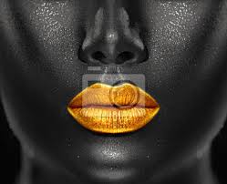 lips makeup art black skin and gold