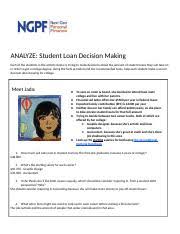 Ngpf answer key checking account statement : Student Loan Decision Making Analyze Student Loan Decision Making Each Of The Students In The Activity Below Is Trying To Make Decisions About The Course Hero