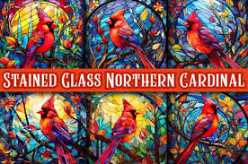 Stained Glass Red Cardinal Digital