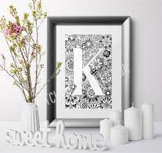 Letter K Alphabet Wall Art Zentangle
