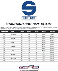 sizing chart sparco auto racing suits