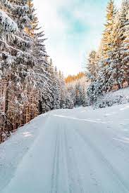 Forest, winter, snow, road, sky, nature ...