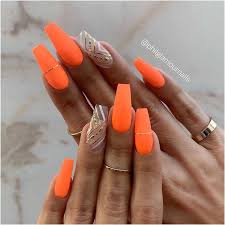 Coffin nails range from short to long in length, are tapered at the ends, and are squared off (like a coffin). 43 Of The Best Orange Nail Art Ideas And Designs Stayglam Orange Acrylic Nails Bright Orange Nails Neon Orange Nails