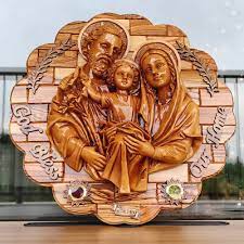 Holy Family Wall Icon Olive Wood