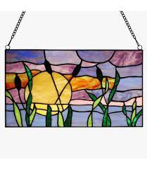 Purple Cattails Stained Glass Window