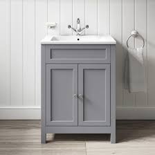 There's nothing quite like the timeless, classical detailing found on one of our traditional bathroom vanity units, with a wood grained textured finish and raised panelling. Butler Rose Catherine Traditional Floorstanding Vanity Unit With Square Sink Matt Grey Tap Warehouse