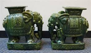 pair of green glazed ceramic elephant