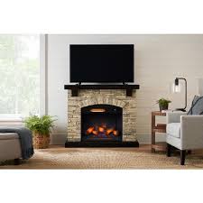 Electric Fireplace In Tan With Mantel