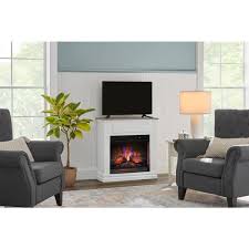 Stylewell Wheaton 31 In W Freestanding Wooden Infrared Electric Fireplace In White And Brown